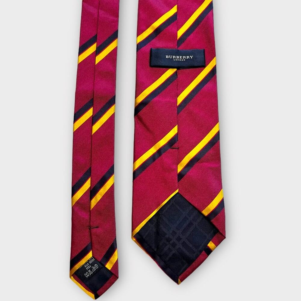 BURBERRY Silk Tie Berry Navy Gold Stripe Classic Designer - Picture 3 of 8